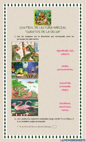 Control de lectura parcial cuentos de la selva
