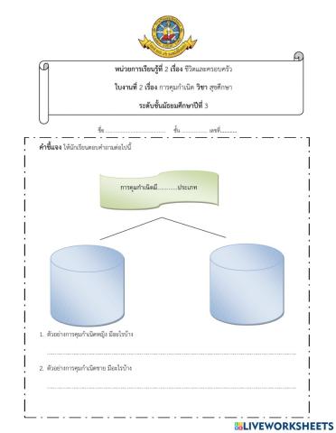 ม.3 หน่วยที่ 2 ใบงานที่ 2 เรื่องการคุมกำเนิด