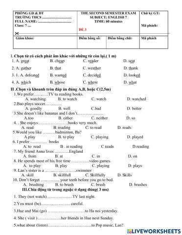 G7-Mid- Test 3- HKII