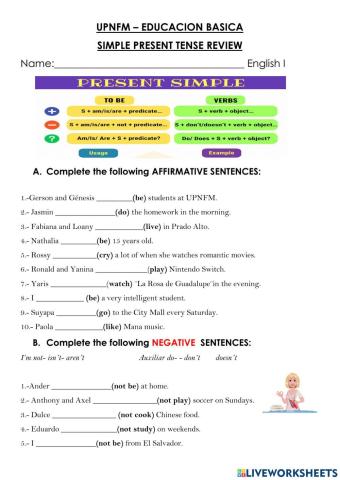 Review simple present tense