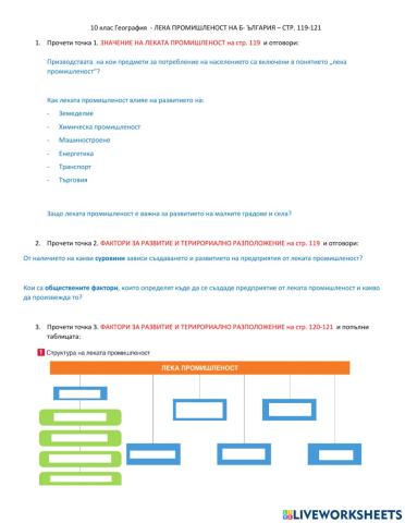 10 клас География Лека промишленост