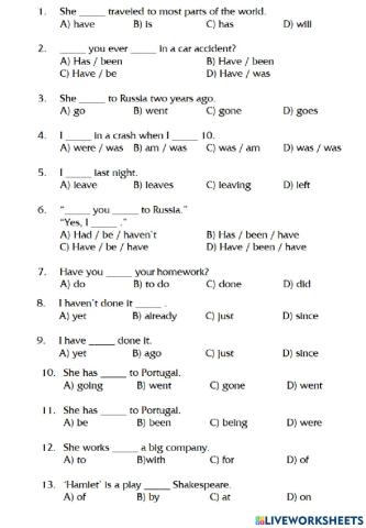 Test 14 - present perfect