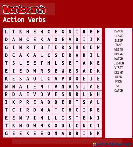 Wordsearch: Action Verbs
