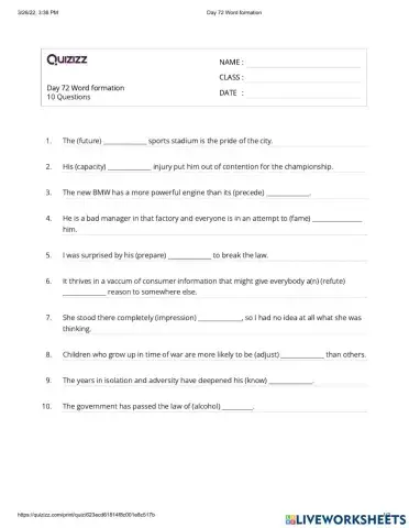 Day 72 word formation
