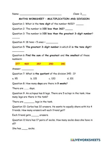 Grade 3 - Maths - Multiplication & Division