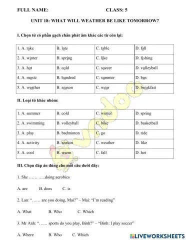 Unit 18: What will the weather be like tomorrow?