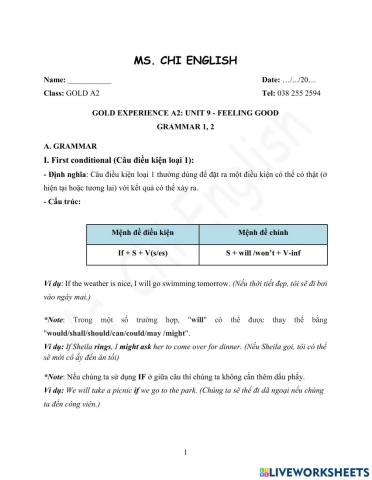 30.03.22- Gold A2- U9: Grammar 1+2