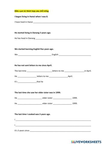 Present Perfect - Past Simple writing