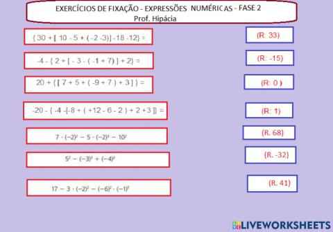 Expressões numéricas com multiplicação e potências