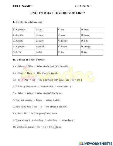 Unit 17: What toys do you like?