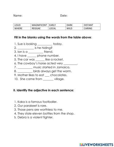Adlectives worksheet