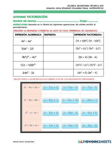 FACTORIZACION DIFERENCIAS DE CUADRADOS, TCP Y x²+bx+c