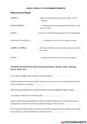 Atuells i llocs per emmagatzemar aigua