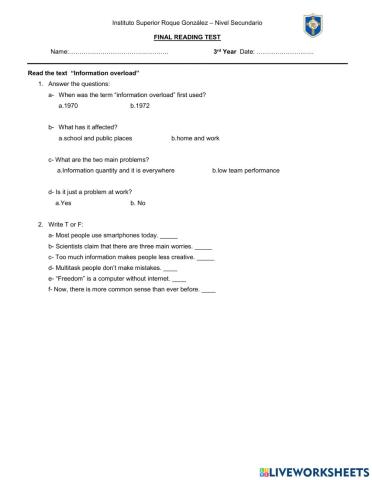 2022- 3rd year - final reading test
