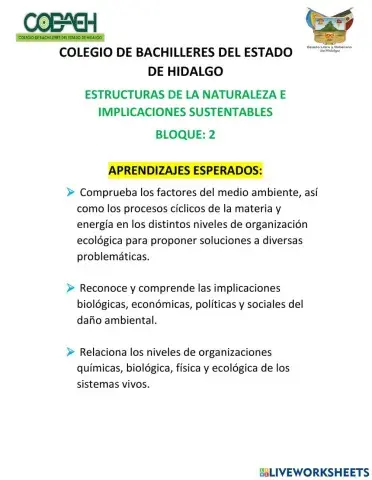Estructura de la naturaleza e implicaciones sustentables Bloque: 2