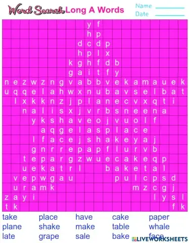 Long A Word Search