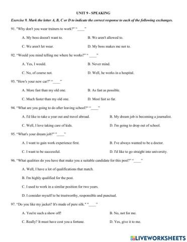 Y12 Unit 9 - Speaking