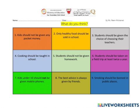 Opinion cards- Do you agree or disagree?