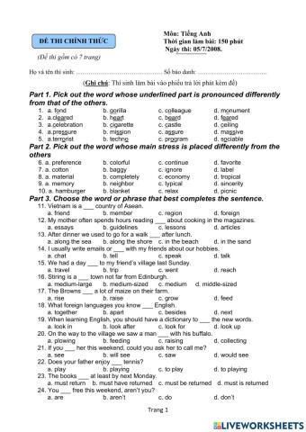 Advanced English - Trial Test 1