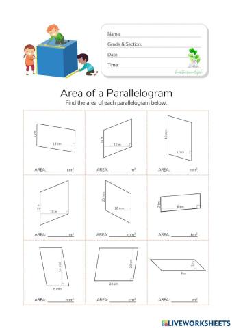Area of a Parallelogram - HunterWoodsPH.com Worksheet