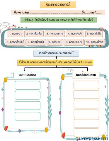 การใช้ส่วนประกอบของดอกไม้เป็นเกณฑ์