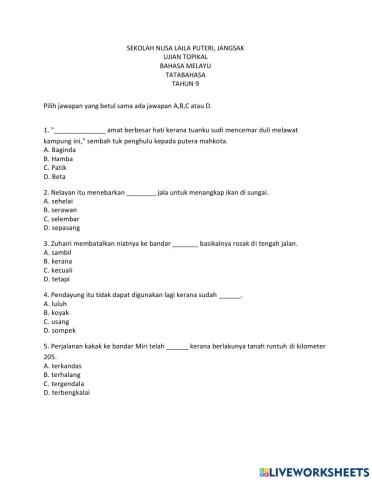 Ujian Topikal Bahasa Melayu Tahun 9