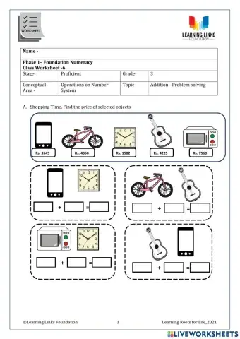 Phase 1– Foundation Numeracy Class Worksheet -6
