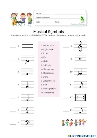 Musical Symbols - HunterWoodsPH.com Worksheet