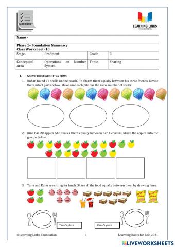 Phase 1– Foundation Numeracy Class Worksheet -10
