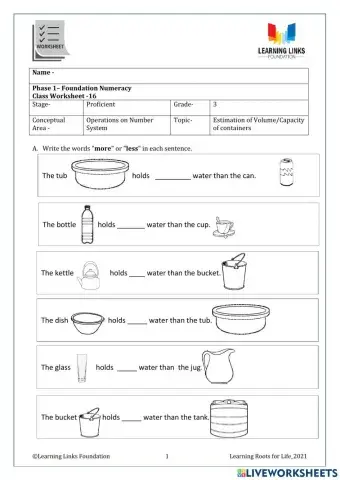 Phase 1– Foundation Numeracy Class Worksheet -16