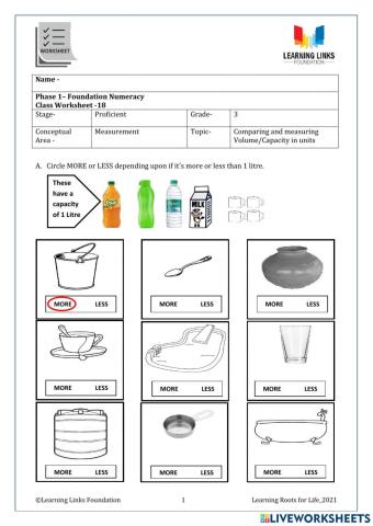 Phase 1– Foundation Numeracy Class Worksheet -18