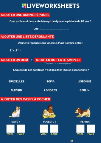 Exercices pour prendre en main Liveworksheets