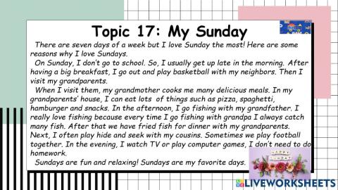 DieuAnh Topic 17: My Sunday (30 topic)