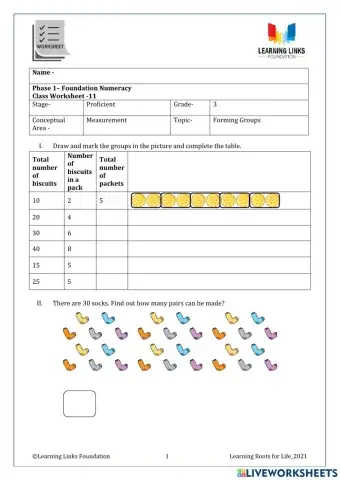 Phase 1– Foundation Numeracy Class Worksheet -11