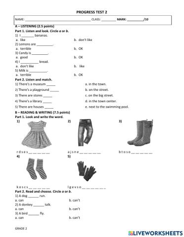 Progress Test 2 Grade 2 Semester 2