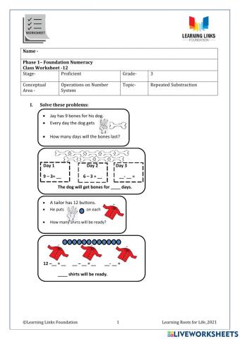 Phase 1– Foundation Numeracy Class Worksheet -12