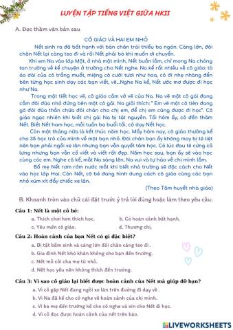 Ôn tập TV giữa HKII