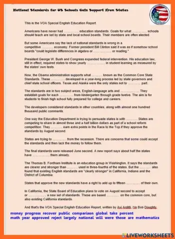 National standards for us school going support from states