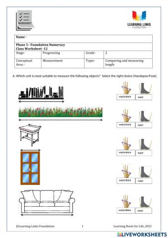 Phase 1– Foundation Numeracy Class Worksheet -12