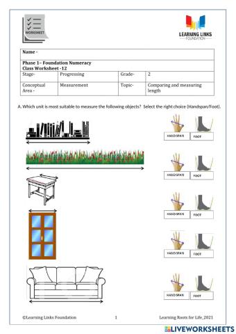 Phase 1– Foundation Numeracy Class Worksheet -12