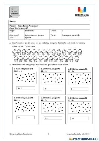 Phase 1– Foundation Numeracy Class Worksheet -15