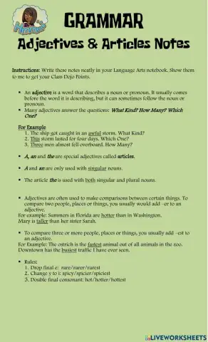 Adjectives & Articles Notes