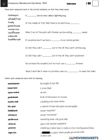 Compound, Blended and Clip Words. TEST.