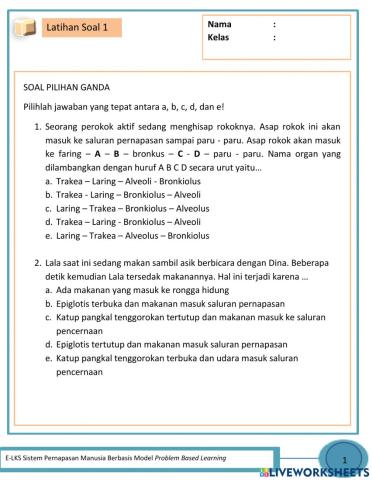 Latihan Soal Sistem Pernapasan Manusia 1