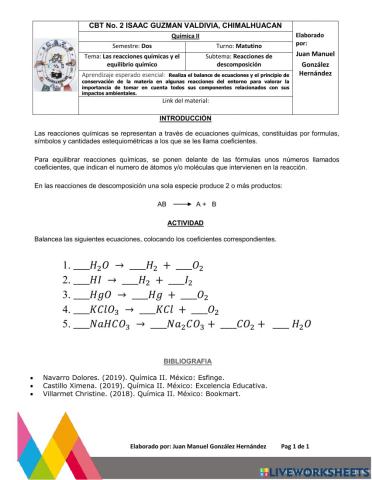 Balanceo de reacciones de descomposiciòn