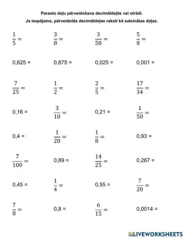 Decimāldaļas un daļas