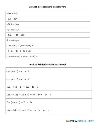 Algebriskas izteiksmes