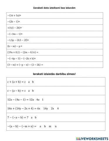 Algebriskas izteiksmes