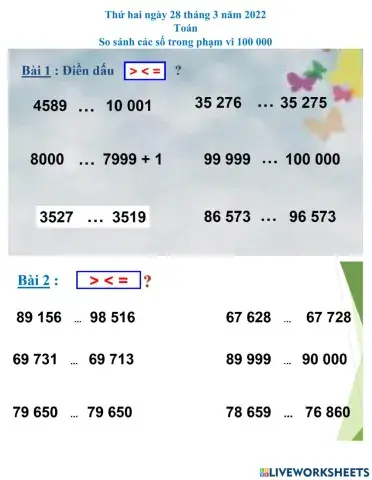 Toán - So sánh các số trong phạm vi 100 000