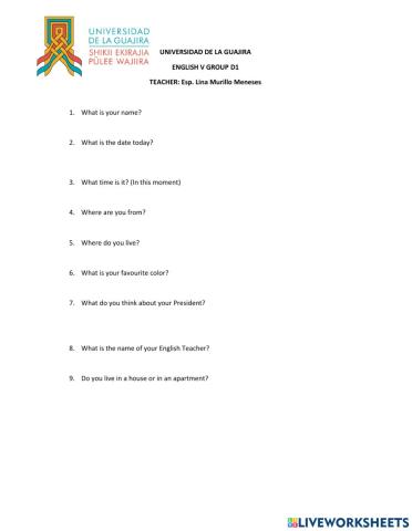 Uniguajira first partial exam - english v d1